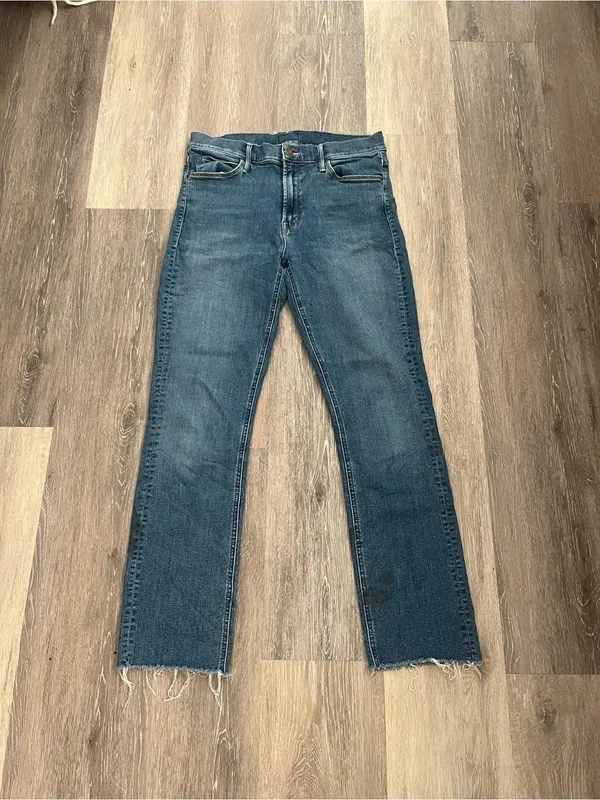 MOTHER Straight Leg Jeans Womens Size 30 Medium Wash High Rise Raw Hem Stretch - Image 2