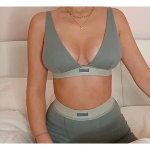 SKIMS Cotton Rib Plunge Bralette Juniper Size 3X green‎ - Image 2