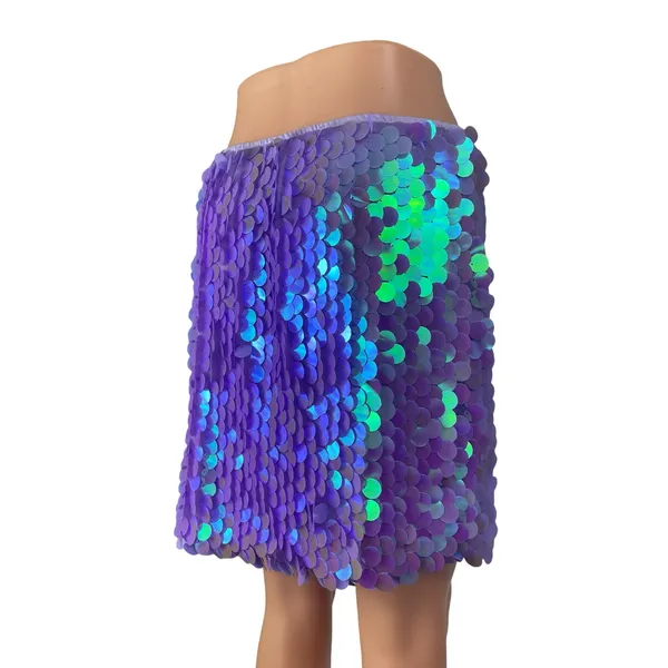 Women's Purple Sequin Sparkly Shimmer Party Rave Straight Mini Skirt Size XL - Image 3