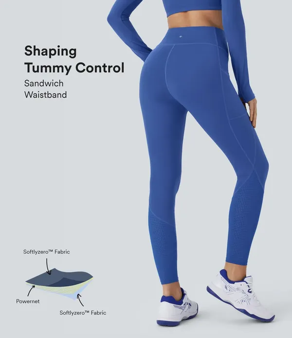 Halara SoftlyZero SoCinched Tummy Control Perforated 7/8 Leggings Beau Blue S - Image 2