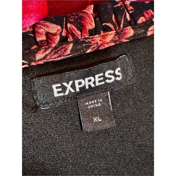 EXPRESS XL Black Mini Dress Black Rose Pink Floral Print Chiffon Flowy Flirty - Image 3