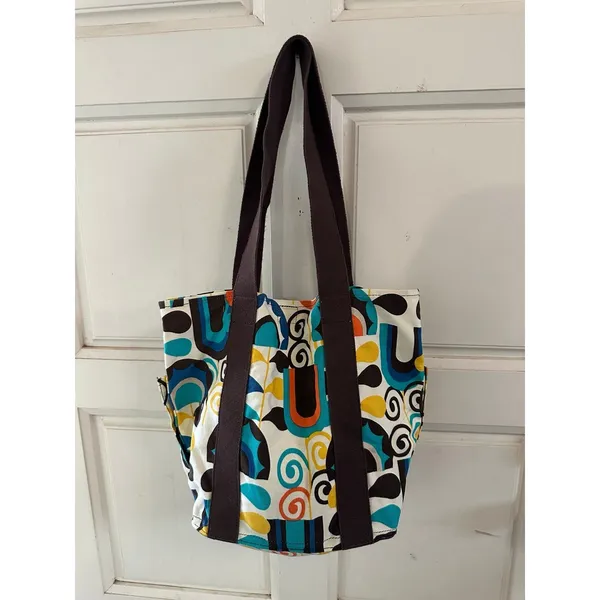 VTG Roxy Vibrant Multicolor Abstract Geometric Canvas Hook Loop Closure Tote Bag - Image 4