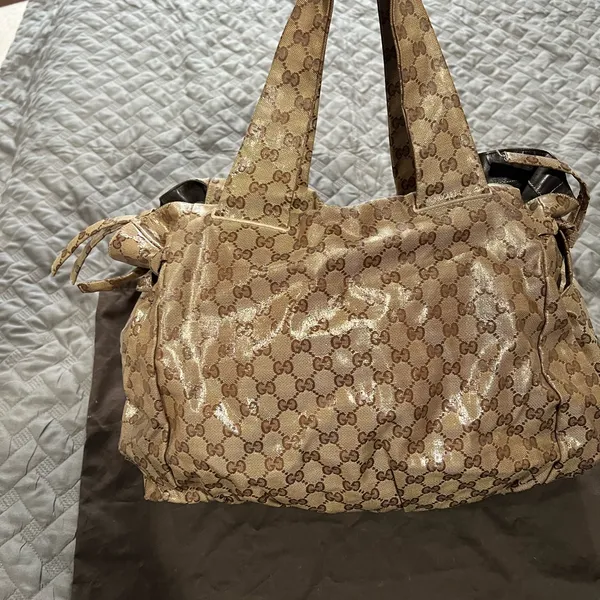 Gucci Hysteria Beige and BrownCrystal Large GG Water-resistant Shoulder Bag - Image 16