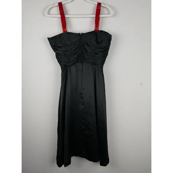 Betsey Johnson NY Vintage 90s Y2K Black Silk Red Velvet Bow Dress Gown Goth Punk - Image 2
