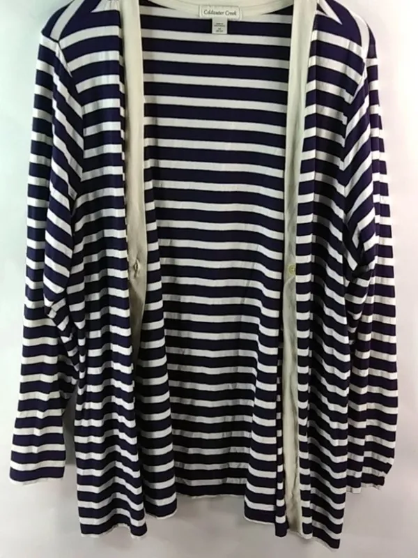 Coldwater Creek 2X Navy Creme Stripe Cardigan - Image 2