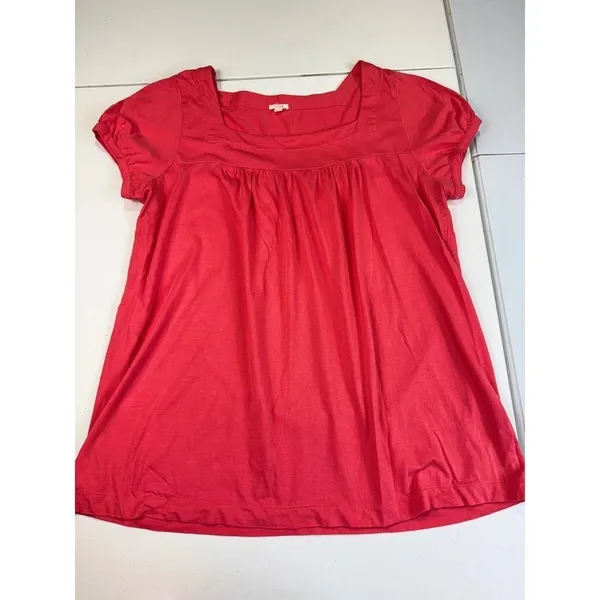 J Crew Coral Square Neck Short Sleeve Blouse Top Basic Casual Everyday M‎ - Image 2