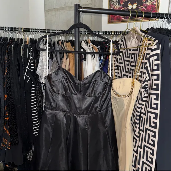 Lulus Something To Celebrate Black Satin A-Line Midi Dress With Pockets - Image 6