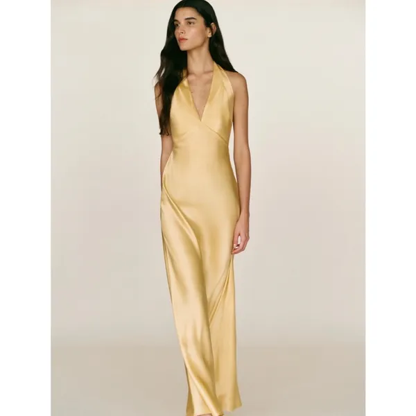 Reformation Daniela Silk Maxi Dress Ray Of Light Yellow size 2 C0 - Image 4
