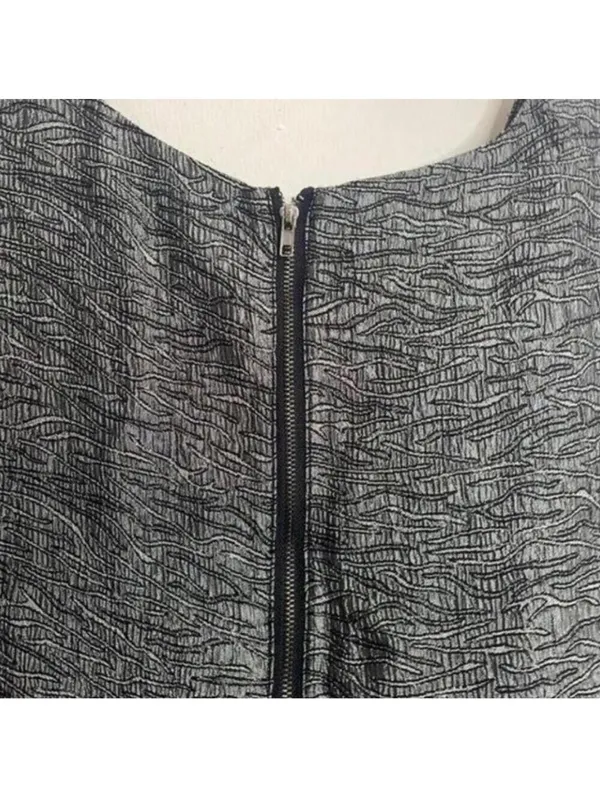 Ya Los Angeles Grey Patterned Metallic Thread Sleeveless Fit and Flare Dress - Image 7