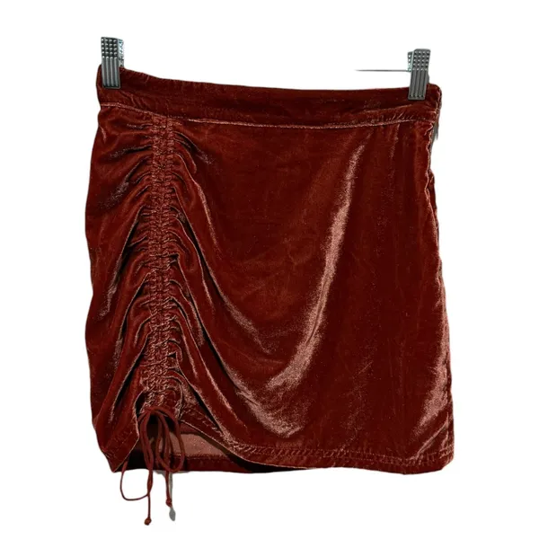 Free People x Revolve Vivienne Velvet Mini Skirt Sz 0 Rust/Brown‎ Cinched Tie - Image 3
