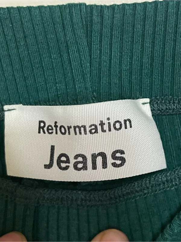 Reformation Deep Green Ribbed Wide-Leg Pants - Image 4