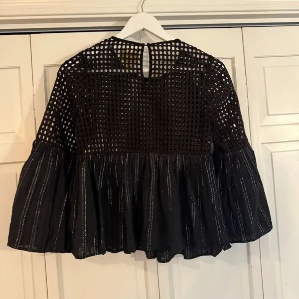Anthropologie Maeve black beaded bell sleeve top size 2 - Image 5
