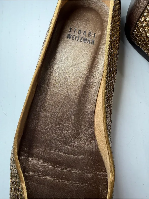 Stuart Weitzman Gold Sequin Ballet Flats with Bow - Image 3