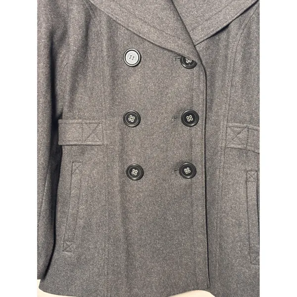 Apt. 9 Womens Pea Coat XL Charcoal Grey Wool Blend Belted Back Dark Academia - Image 5