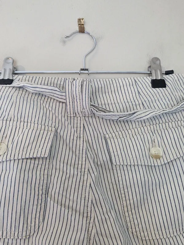 American Eagle Cotton Cream and Blue Striped Shorts with Tie Waist - Image 7