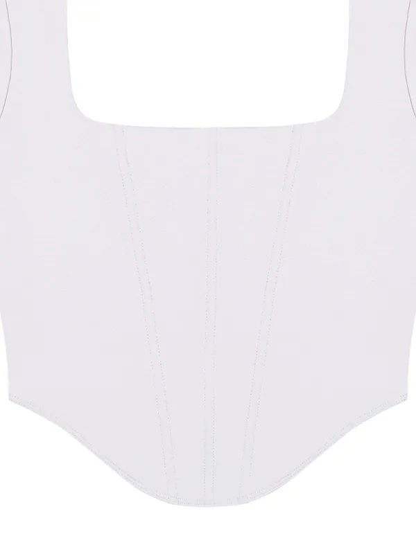 NWOT ReoRia White Corset Crop Top Small Square Neck Long Sleeve Sculpting Y2K - Image 5