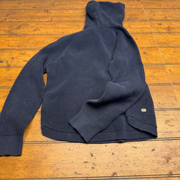 Lauren Ralph Lauren Navy Blue Waffle Knit Sweater Hoodie LRL‎ Logo woMens Large - Image 7