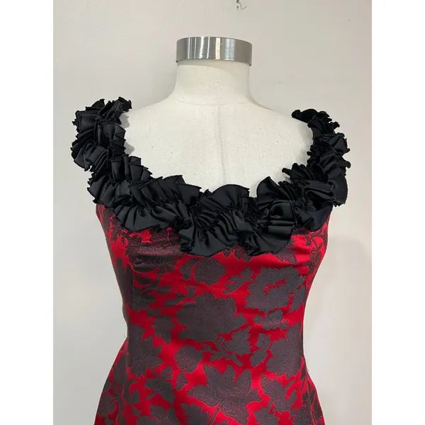 Maggy London Red Black‎ Brocade Ruffle Neck Cocktail Party Dress Size 8 - Image 8