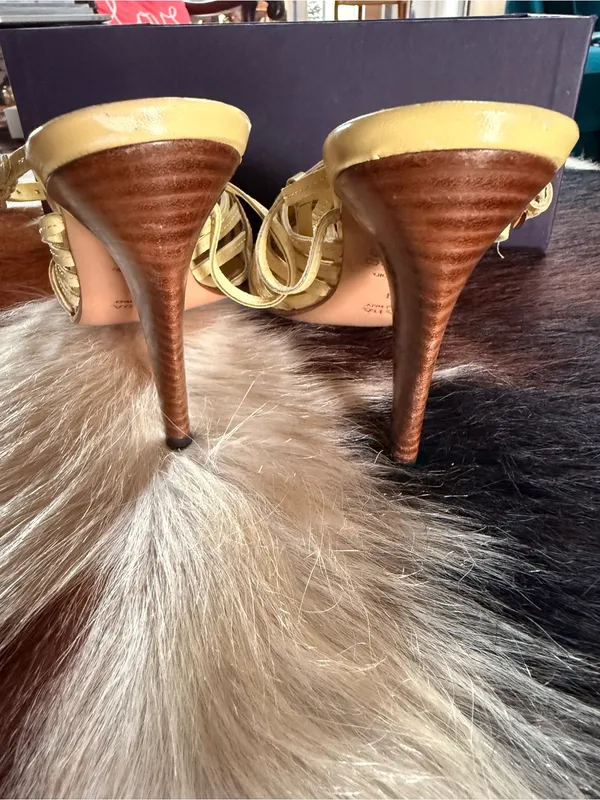 Prada Yellow Leather Woven Slingback Heels - Image 4