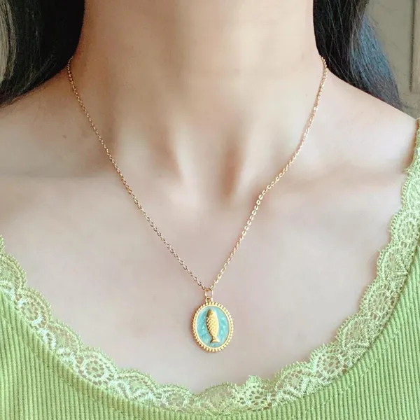 Handmade gold tone stainless steel fish necklace 🐟🌀 - Image 6