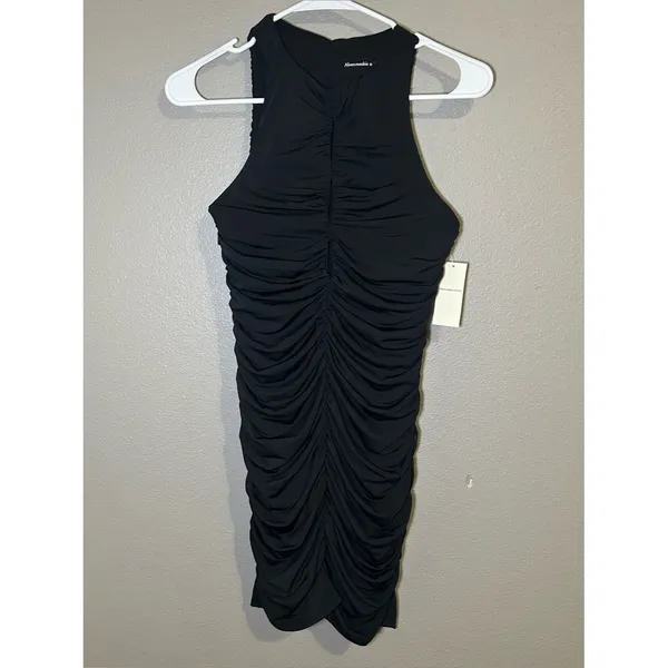 NEW Abercrombie & Fitch Black Keyhole Ruched Mini Dress Women’s Size Small - Image 2