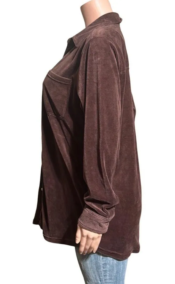 Pulp long sleeve button down velour coffee bean chest pocket shirt L - Image 4