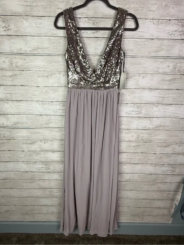 Lulus Elegant Encounter Pewter Sequin Maxi Dress Size Small - Image 4