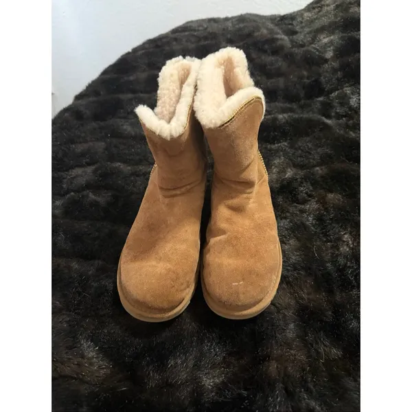 UGG Mini Florence Side Zip Womens Boots Chestnut Suede Sheepskin 8 - Image 4