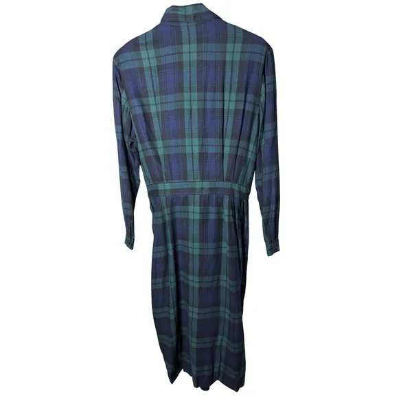Vintage JG Hook‎ Plaid Rayon Maxi Dress Green Navy Blue Size 16 - Image 6