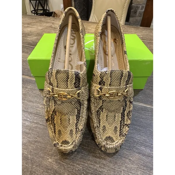 Sam Edelman Lucca Snake Print Leather Ruched‎ Bit Buckle Flat Loafers Size 7.5! - Image 3