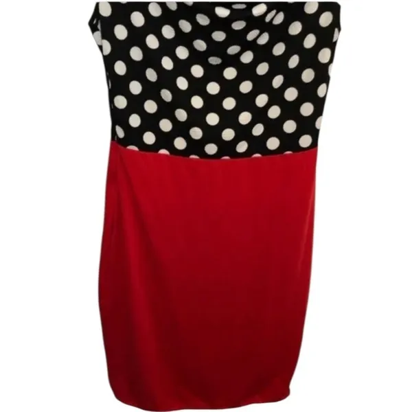 Yisijnet‎ Women's Sleeveless Dress Black White Polka Dots Red Skirt Cowl Neck - Image 4