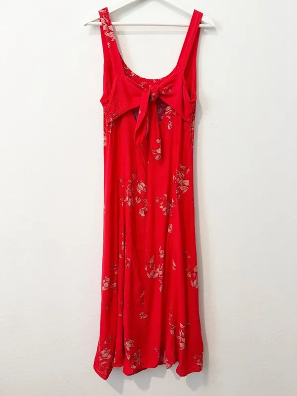 Dress Forum Floral Midi Slip Dress Size Medium Open Tie Back Vacation Boho Chic - Image 12