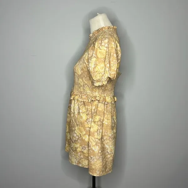 Miss Selfridge- Yellow and Tan Floral Romper with Puffy Sleeves - Image 3