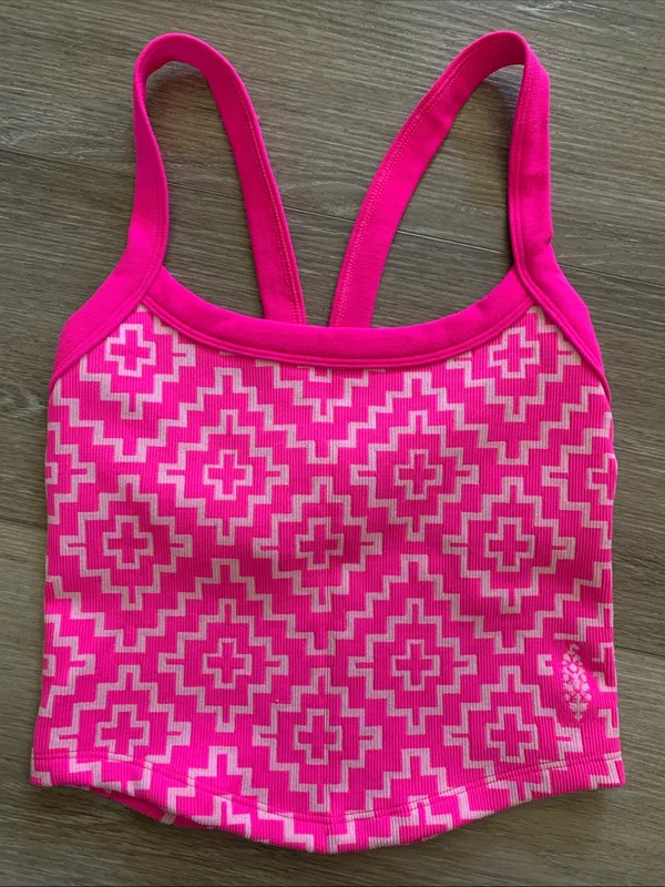 Free People Pink Geo Print Ribbed Crop Tank XL NWT - Image 4