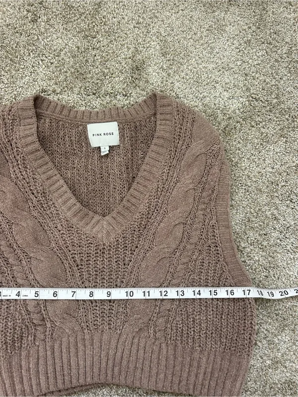 Pink Rose Women's Taupe Cable-Knit V-Neck Sweater Vest - Image 4