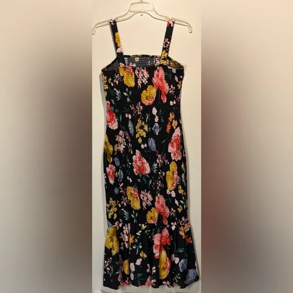 Pretty Garden Black + Colorful Floral Smocked Ruffle Hem Maxi Dress Size M - Image 2