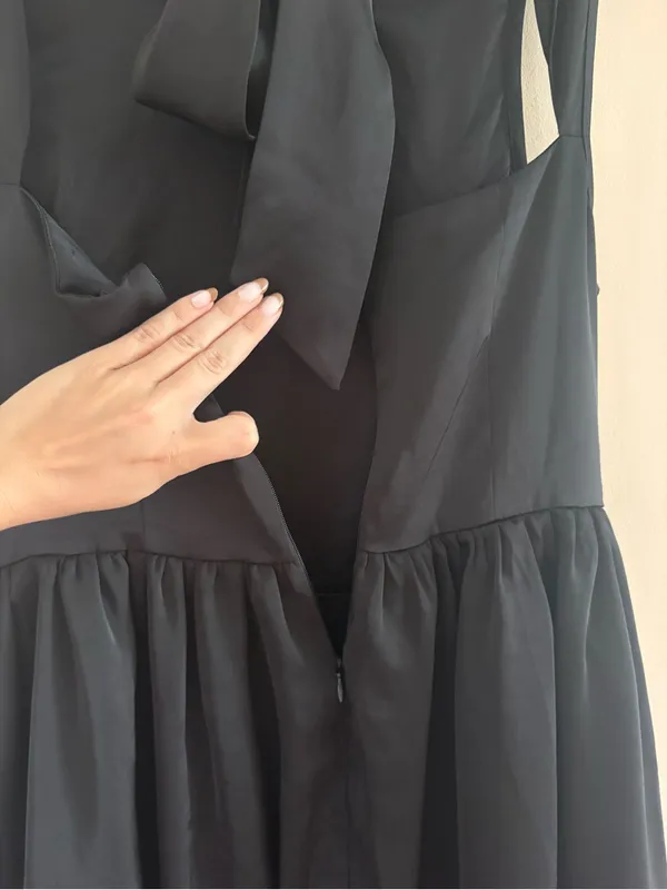 Lulus Marietta Black Satin Rhinestone Sleeveless Midi Dress Size Large Formal - Image 9