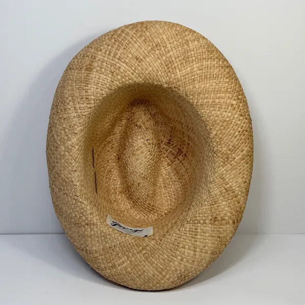 Georgi Vintage Straw Cowboy Hat Tan Feather Accent Wide Brim Western Boho Unisex - Image 7