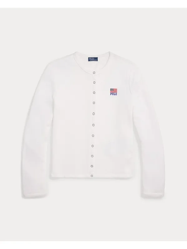 NWT Polo Ralph Lauren Logo Flag French Terry Cardigan in White Sweater S - Image 2