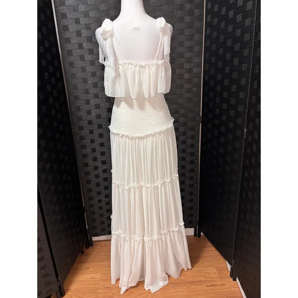Lulu's Like a Fairy Tale White Tiered Maxi Dress S Bridal Ethereal Grad Coquette - Image 4