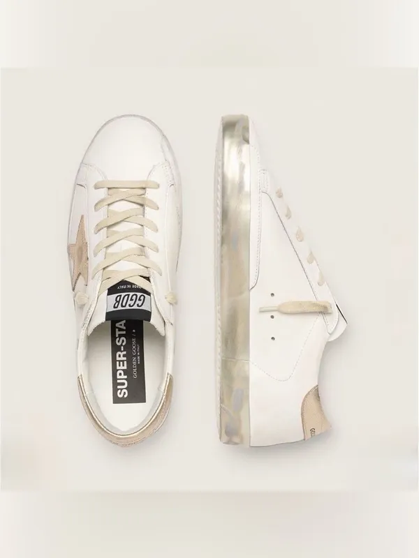 Golden Goose Super Star Sneakers w/ Gold Sparkle Foxing & Metal Stud Lettering - Image 4