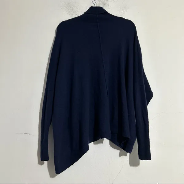 Aqua Cashmere Turtleneck Asymmetrical Sweater Navy M/L Minimal Timeless Classic - Image 9