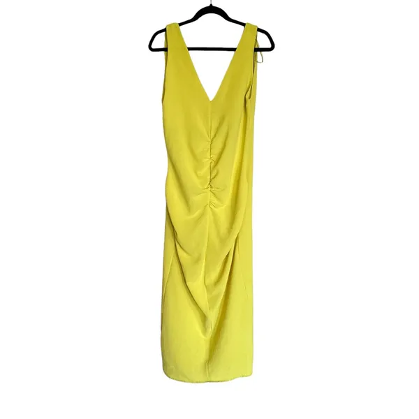 NWOT Zara Center Ruched Detail V-Neck Wide Straps Yellow Midi Dress Small - Image 13