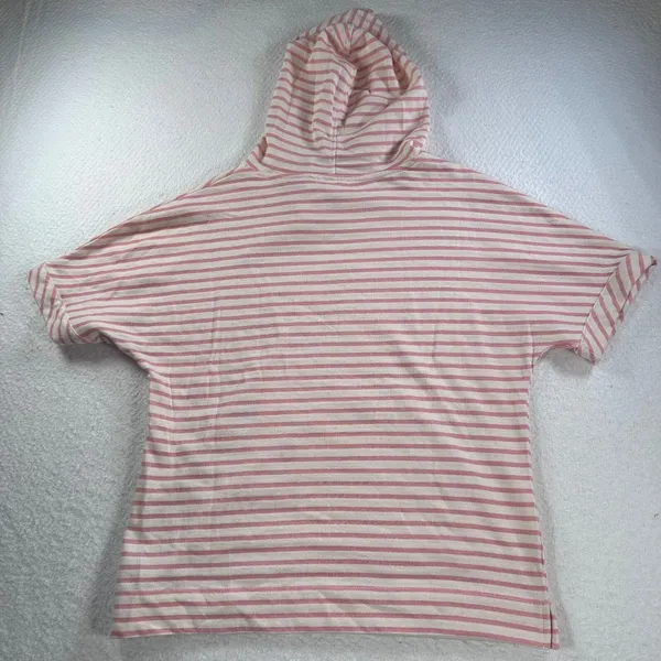 Jane & Delancey Women's Small Pink/Cream Striped Short Sleeve Hooded Terry Shirt - Image 13