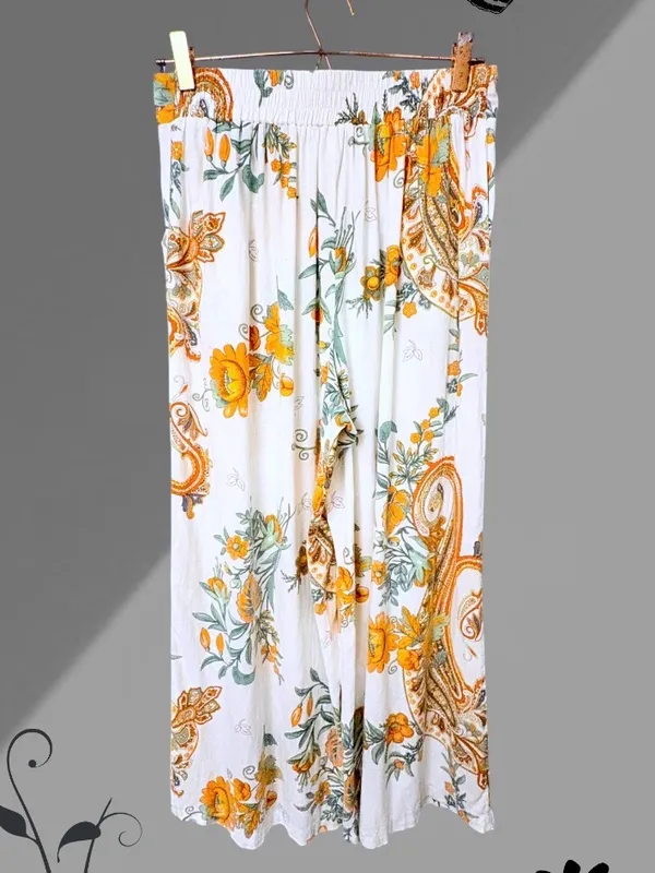 Rachel Zoe Linen Blend Wide Leg Pants Orange Floral Paisley Boho Resort Sm - Image 9