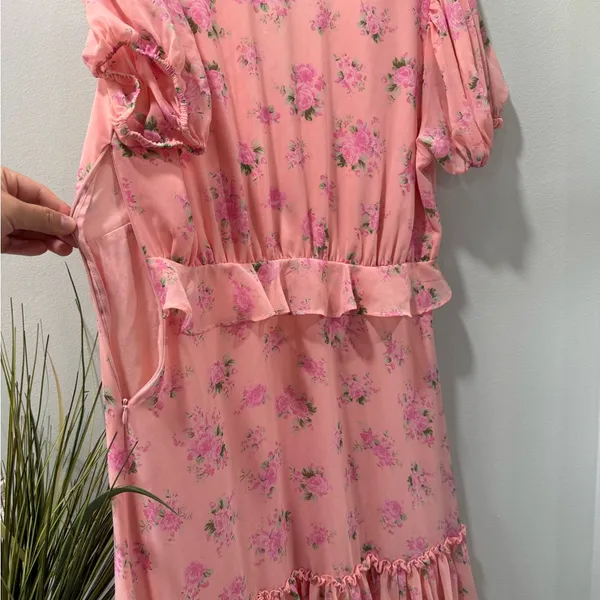 LoveShackFancy Pink Floral Midi Dress - Image 12