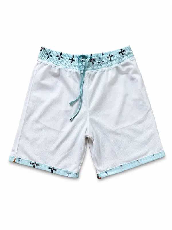 Saints Studio Mesh Shorts – Light Blue Cross Print - Image 3