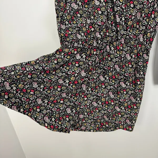 Ann Taylor Loft Ditsy Dark Floral Black Long Balloon Sleeve Romper Size Medium - Image 13