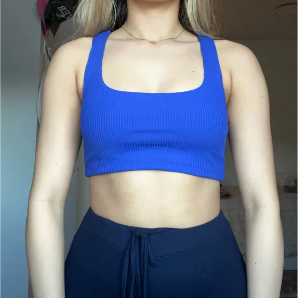 Ribbed Blue Sports Bra - Image 2