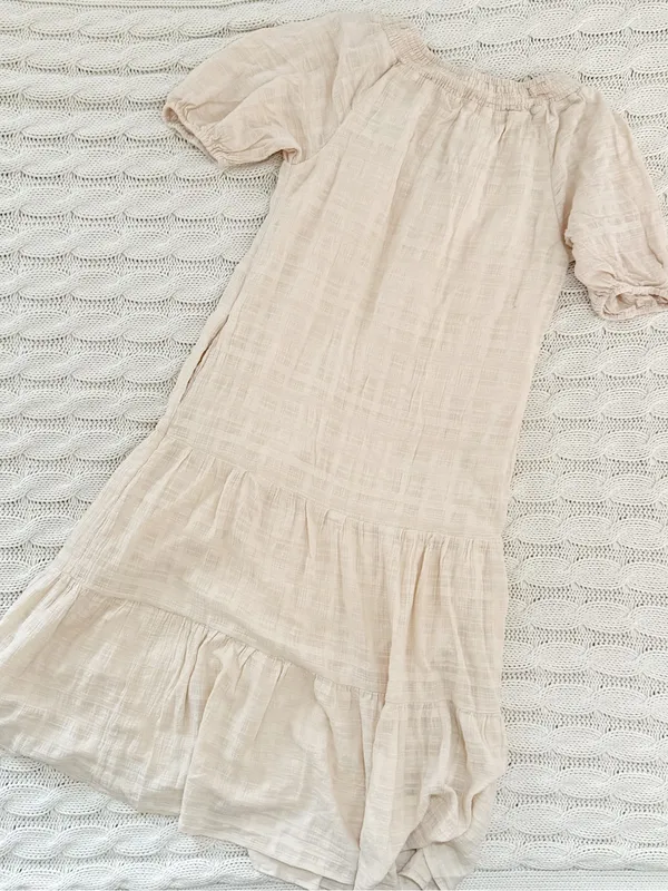 Evereve Soft Puff Sleeve Tiered Midi Dress - Light Cream - Image 3